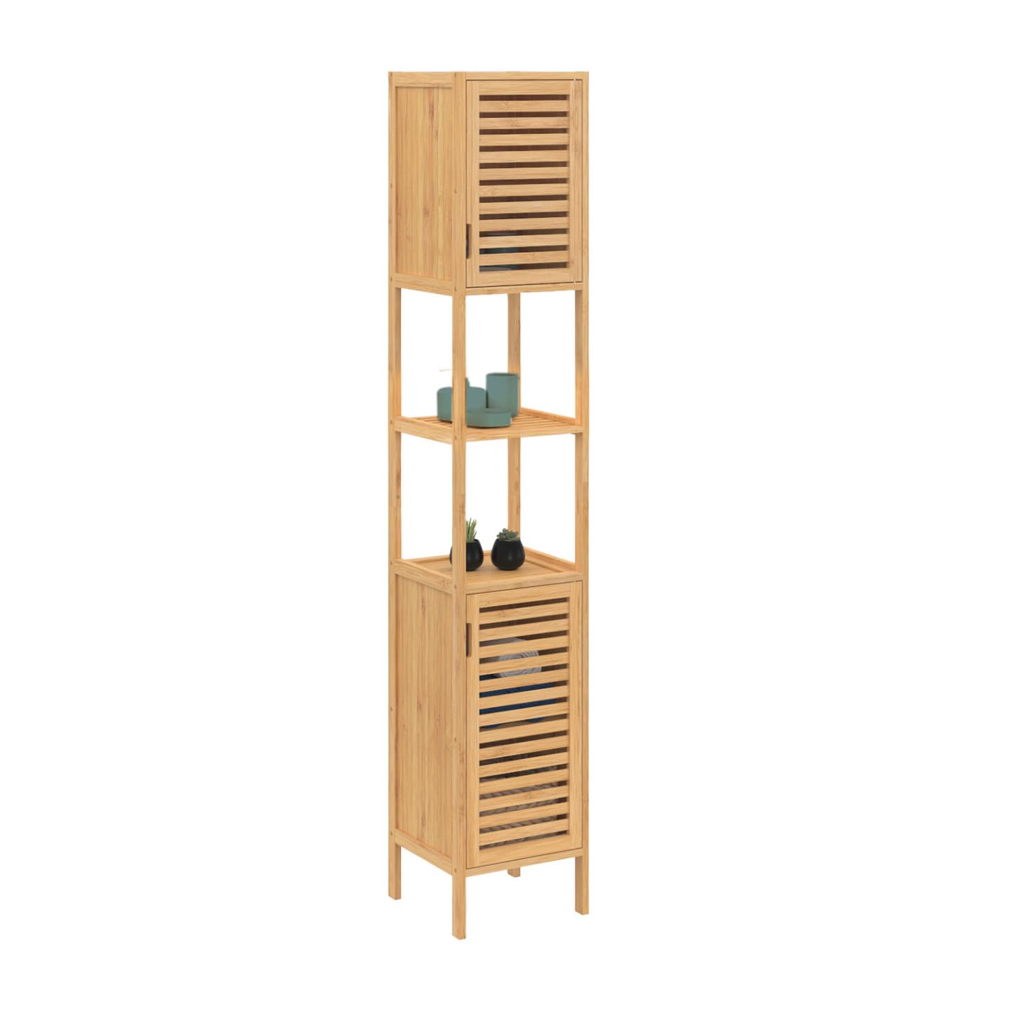 IDMarket - Meuble Colonne Salle de Bain Bambou BEA 2 Portes