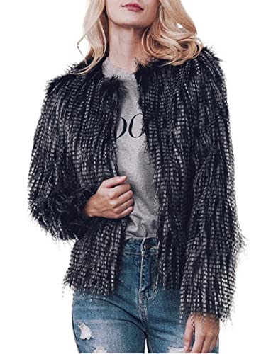 Edary Women Faux Fur Jacket Long Sleeve Coat Short Open Front Fur Coat Winter Warm Shaggy Faux Fur Parka for Women and Girl
