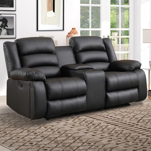 EBELLO Faux Leather Manual Loveseat Recliner, Reclining Sofa Chair with