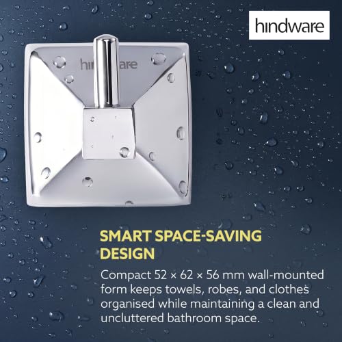 Image of Hindware Stelo Cloth Hanger for Wall| Bathroom Accessory | Superior Stainless Steel | Space Saving | Mirror Like Chrome Finish | Corrosion Resistant | Dimension (mm): 52 * 62 * 56 | 1-Year Warranty