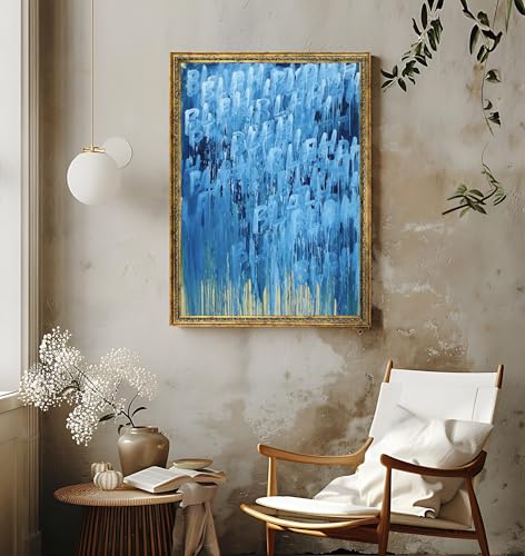 XINBAO Lienzo abstracto azul ruborizado para pared, pintura abstracta en azul y blanco, arte contemporáneo para sala de estar, pósteres e impresiones (60 x 80 cm/sin marco)