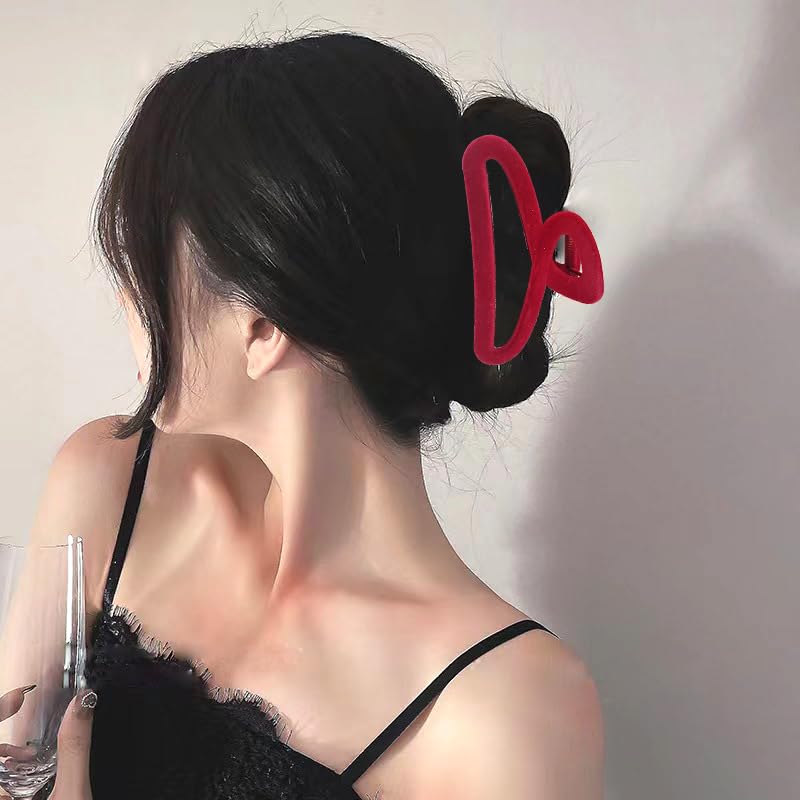Velvet Hair Claw Clips for Women - Large Non-slip Clips for Thick and Thin Hair - Red Autumn Winter Style - Image 4