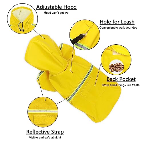 Capa de chuva para cachorro com capuz, bolso, refletivo, ajustável, à prova d'água, capa de chuva p