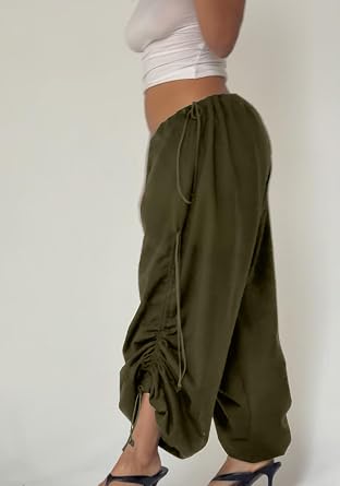 LETSVDO Women Baggy Barrel Sweatpants Wide Leg Adjustable Drawstring Elastic Waist Pants Plus Size Harem Palazzo Trousers