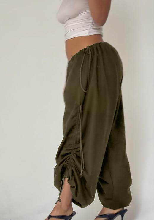 LETSVDO Women Baggy Barrel Sweatpants Wide Leg Adjustable Drawstring Elastic Waist Pants Plus Size Harem Palazzo Trousers