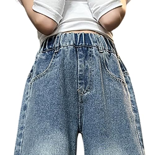 Girls Baggy Jeans, Stretchy Waist Wide Leg Jeans with Star Embroidery - Soft Loose Fit Pants with Pockets for Kids4