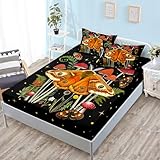 Sabanas 90x190 Setas Naranjas Y Rojas Sabana Bajera Extra Suave Ropa de Cama 30cm Bolsillo Profundo Juego Sabanas 90x190 con 2 Fundas de Almohada 50x75cm Sabanas Ajustable