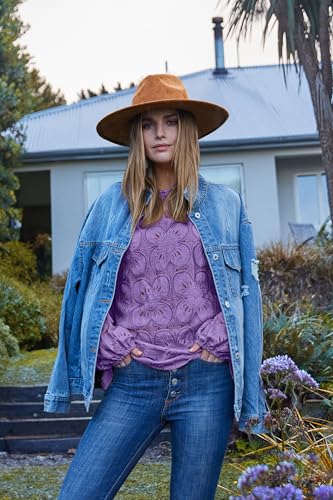 Image of OFEEFAN Blouses for Women Dressy Casual Spring Tops 2026 Summer Outfits Flower Lace Crochet Long Sleeve Shirts