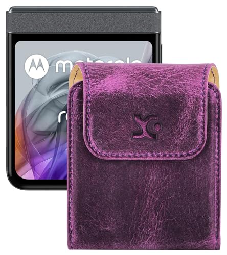 Suncase Funda de piel compatible con Motorola Razr 50 5G, color morado envejecido