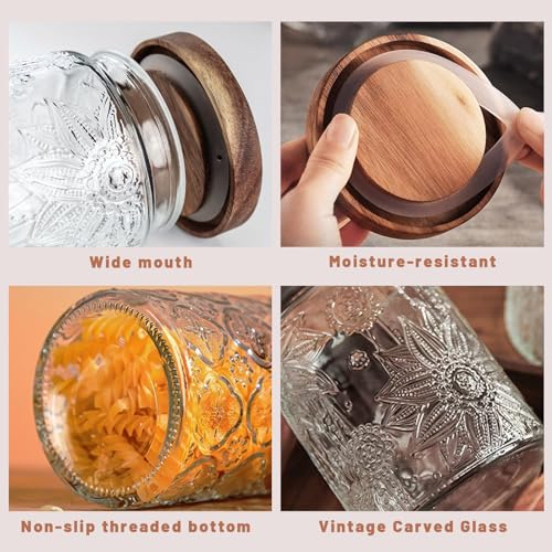 Image of Vintage Glass Jars with Wooden Lids, 2 Pack 34 oz Airtight Glass Food Storage Containers Sets for the Kitchen, Sugar Coffee Candy Spice Cookie Tea Pasta