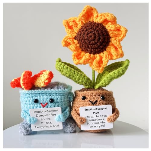 2PCS Emotional Support Dumpster Fire with Warming Sunflower,Croch...
