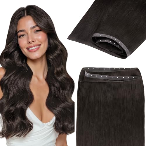 GOO GOO Butterfly Weft Hair Extensions Human Hair Invisible Genius Weft Hair Extensions #2 Dark Brown 22 Inch 120g OVO Hole Micro Hand-Tied Look Straight Silky Soft Remy Hair