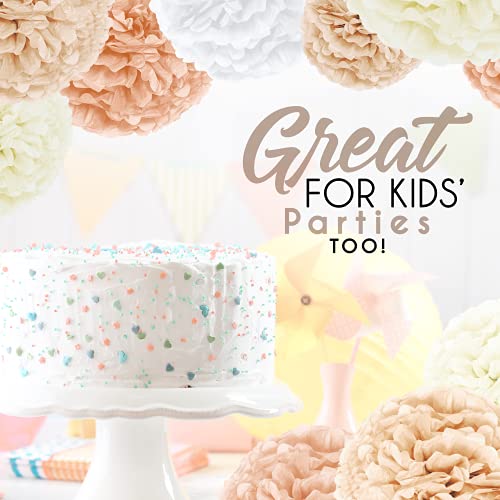 Epiqueone 20-Piece Tissue Paper Pom Poms Party Kit - Add A Splash Of White, Ivory, Peach And Champagne To Your Celebrations! Perfect For Birthday, Bridal Shower, Baby Shower, Wedding & Graduation #TOP5
