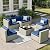 VONZOY Patio Furniture Set, 7-Piece Outdoor Sectional All-Weather Wicker Patio Conversation Set for Backyard (Navy Blue Cushions with Grey Rattan)