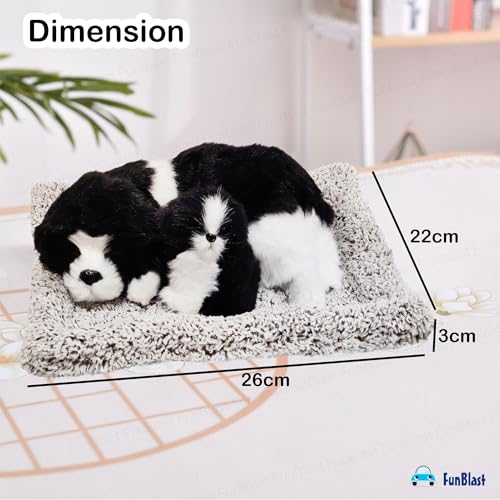 Image of FunBlast Sleeping Cute Dog with Puppy - Realistic Soft & Lifelike Pet Puppy with Bed for Car Dashboard and Home Decor, Sleeping Dog Soft Toy (Black)