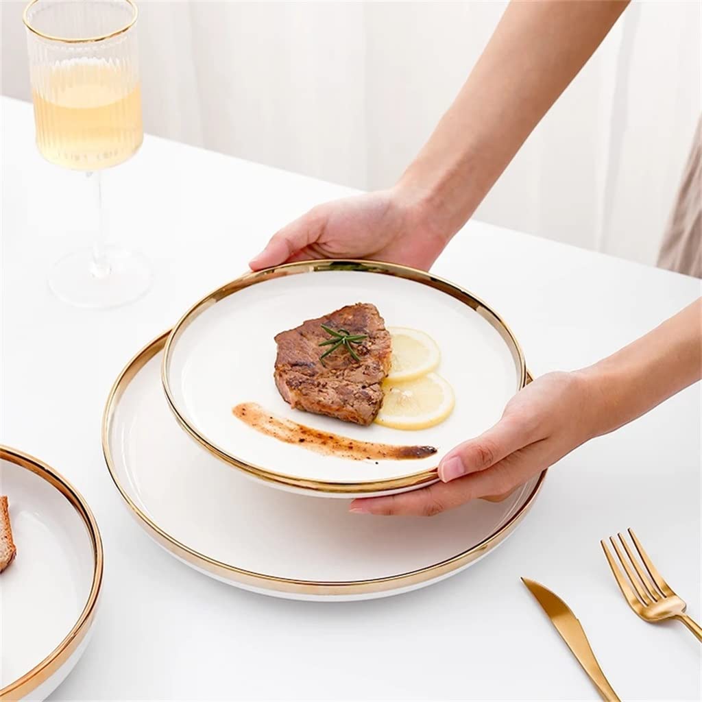 Nordic Gold Inlay biała porcelanowa zastawa stołowa zestaw - eleganckie ceramiczne talerze miski i naczynia do jadalni w domu i hotelu - kolekcja zastawy stołowej najwyższej jakości