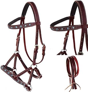 CHALLENGER English Western Horse Leather BITLESS Bridle SIDEPULL REINS Turquoise 77RS05TR-F