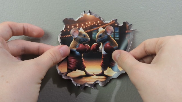 Boxing Mice In Mouse Hole 3D Wall Sticker Decal - 5x5 Inch, Peel & Stick, USA Made
