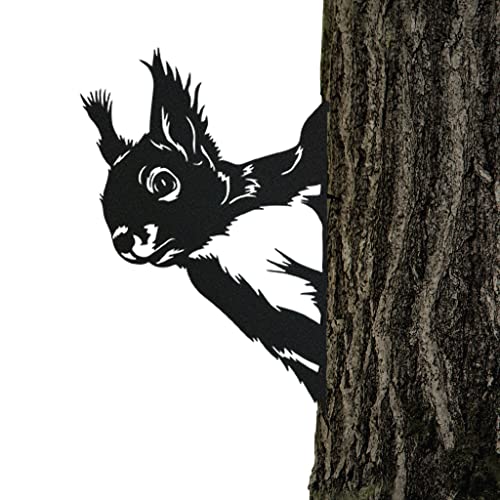 Baumstecker, Eichhörnchen in Matt Schwarz - Gartendeko für Draußen aus wetterfestem Stahl. Schöne Garten-Verzierung, einzigartiges und langlebiges Eichhörnchen.