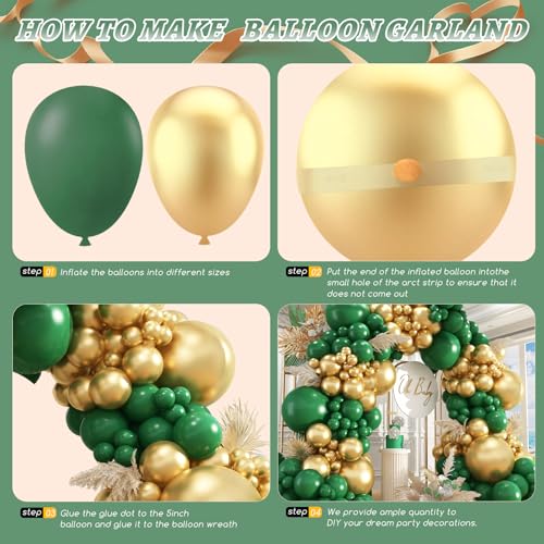 Image of 412Pcs Green and Gold Balloon Arch Kit, 18 12 10 5 Inch Different Size Latex Balloons Dark Green and Gold Party Balloons for Birthday Graduation Jungle Party Decorations