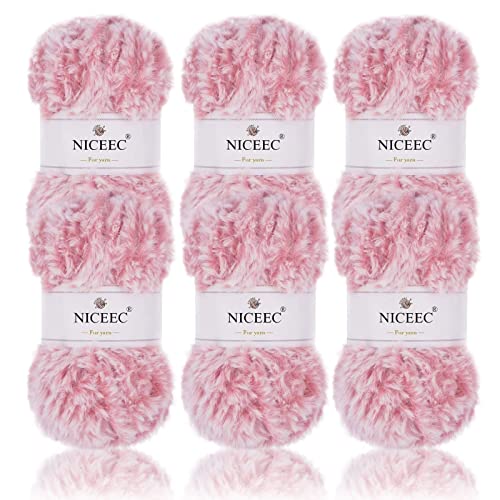 Image of NICEEC Faux Fur Yarn Super Soft, Chunky & Fluffy, Eyelash Yarn for Crochet & Knitting(Total Length 210yds /10.6oz) - Peach Pink /300g