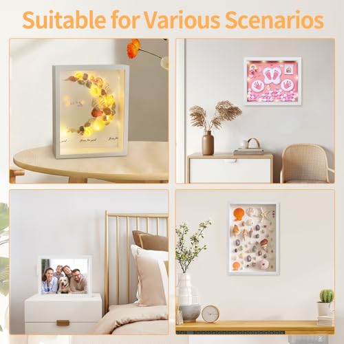 ZUPAPJO 3D Bilderrahmen zum Befüllen, A4, Weiß, Tiefe 5cm, Objektrahmen, Shadowbox mit Transparenter Acrylplatte für Medaillen, Trockenblumen