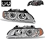 SPPC Chrome Projector Headlights Assembly Set Halo Chrome Reflector For BMW 5 Series E39 - (Pair) Driver Left and Passenger Right Side Replacement Headlamp