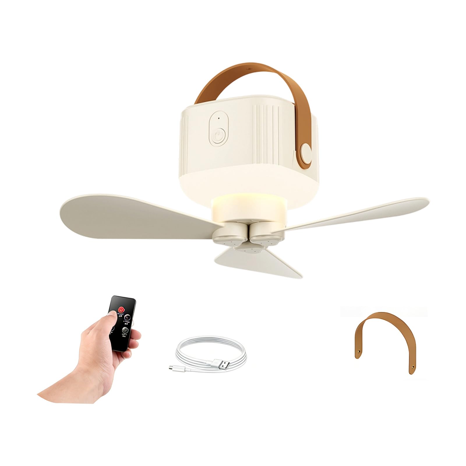 Ventilateur de plafond portable USB à batterie avec lumière LED intégrée