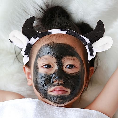 Spa Headband 2pcs Animal Ear Spa Makeup Headband Cow Shaped Spa Hair Band Plush Cute Face Washing Headband Shower Yoga Head Wraps Skincare Sweatband Towel for Girls Women - Image 3