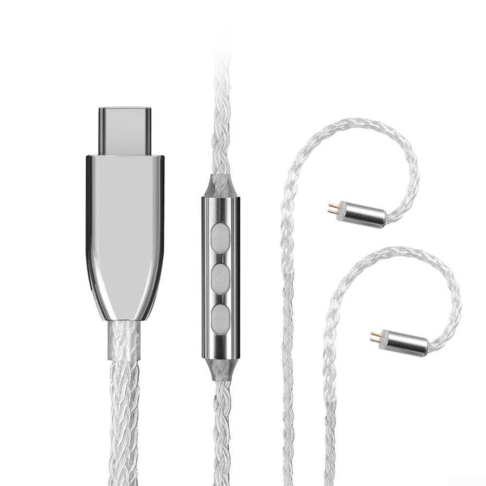 MMCX 0,78 mm IEM-Upgrade-Kabel, versilbertes Kupfer, USB-C-HiFi-Audiokabel mit Mikrofon, Inline-Steuerung für SE215 SE535 Kopfhörer (0,78 Typ-C)