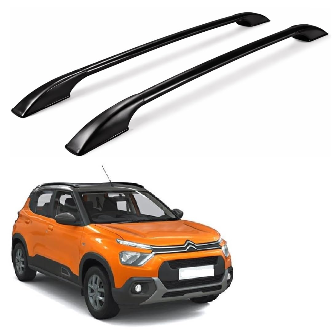 Universal Car Roof Rail Bars Set of 2 | Premium Metal Roof Rack with Plastic End Caps | Strong, Lightweight & Weather Resistant | Easy Installation | Full Black Suitable for Citroen C3