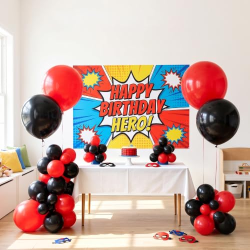 Image of 130pcs 18 /12 /10 /5 Inch Matte Black and Red Latex Balloon Garland Arch Kit