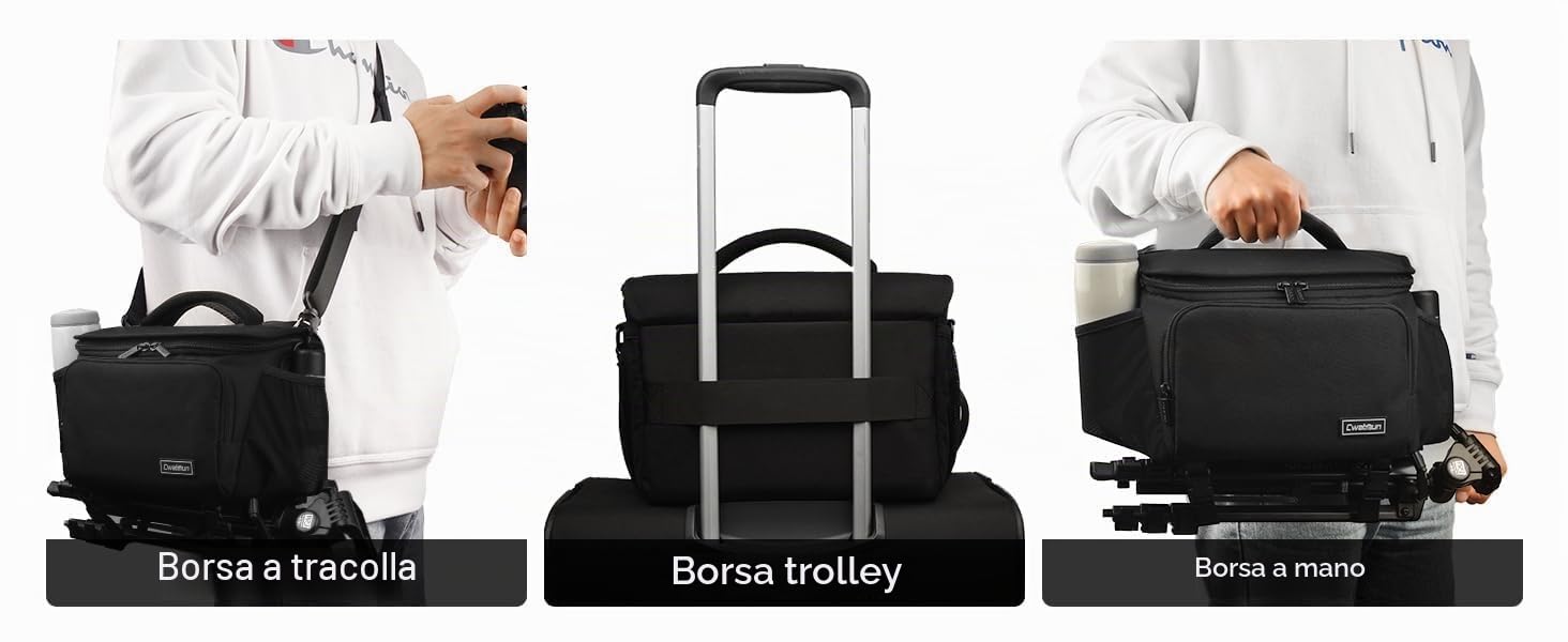 Cwatcun fotocamera borsa fotocamera SLR, borsa fotografica impermeabile per fotocamere reflex per Canon, Nikon, Sony, Fuji piccola DSLR/SLR e obiettivo, Nero, L