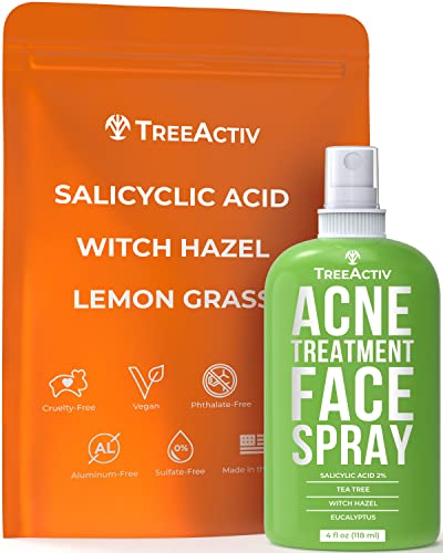 TreeActiv Acne Treatment Face Spray, 4 fl oz, Reduces Hormonal, Severe, Cystic Acne, Clean Clarifying Salicylic Acid Face Mist for Women and Men, Pore Minimizer for Facial Skin Care, 1000+ Sprays