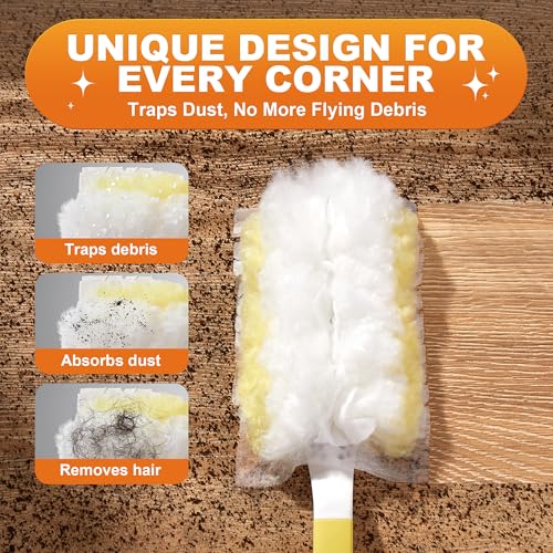 Image of JOYMOOP Disposable Duster for Cleaning, with 1 Yellow Handles & 12 Ct Yellow Heavy Duty Refills for Swiffer Feather Duster, Household Cleaning Tool for Electronics, Dusting Furniture, Blinds