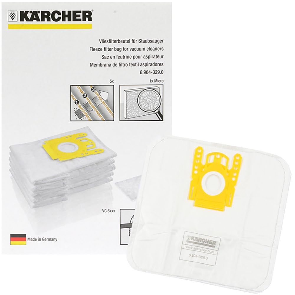 Packung mit 5 Staubsaugerbeutel Vlies und 1 filter, passt auf die Karcher Taschenart, 6, 904-329, 0