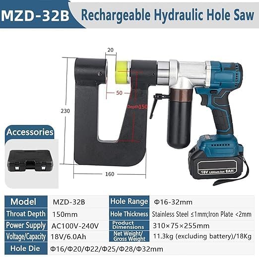 Hydraulic Punch Tool Kit, Electric Hole Punch 6 Dies (16-32mm),for Fast Hole Punching in Steel Plates & Conduit, 1-Press Start