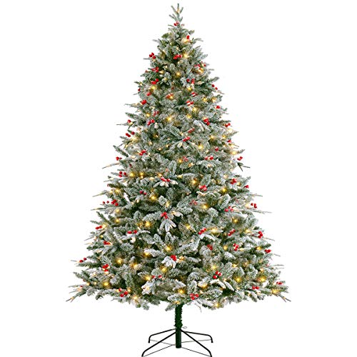LordofXMAS Flocked Christmas Tree Pre-lit 9 ft with LED Lights Patent Easy Plug