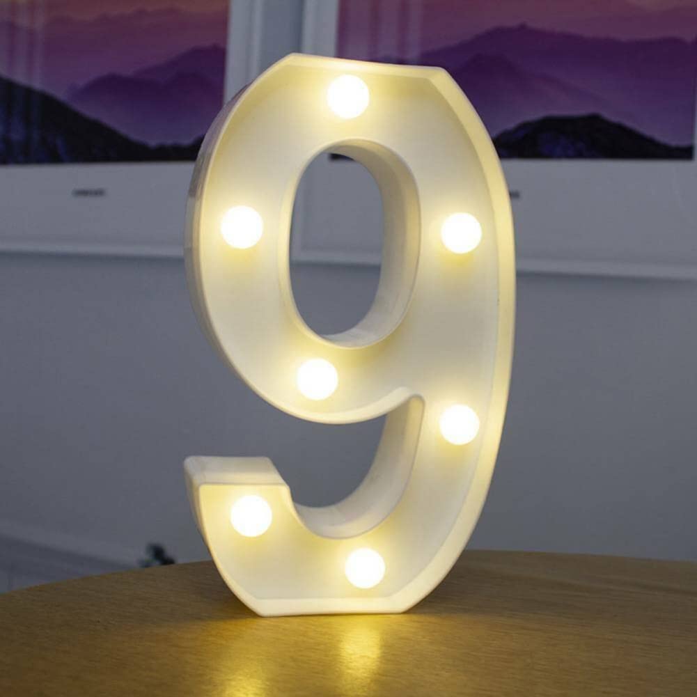 anso Alphabet LED Letters Light Up Numbers White Plastic Letters Standing Decor A to Z 0~9 (Number 9)