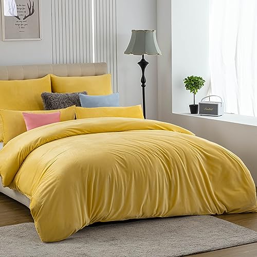 Soifox Winter Flanell bettwäsche 200x200 - Gelb Flauschige und warme...