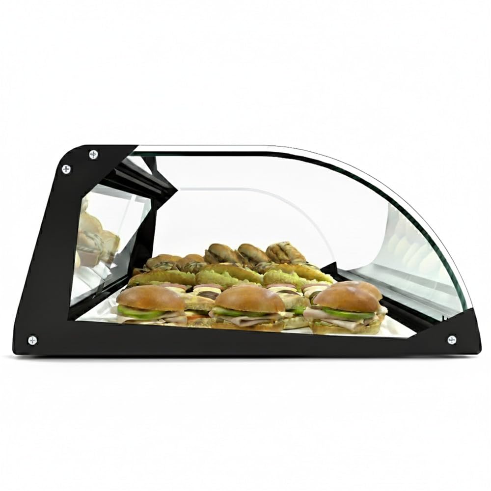 MBH - Vitrina Expositora Neutra de Sobremostrador 119 cm, Cristal Curvo Templado, 1 Piso, sin Iluminación LED, con Puertas Traseras Correderas, para Bar, Cafetería, Restaurante, Bollería y Repostería.