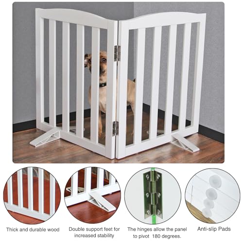 ZJSF Foldable Freestanding Indoor Dog Gate for House Wood White Long Pet Gates Dog Fence for Stairs Puppy Gates for Hallways,Pet Fence, Puppy Gate,Support Feet Included 24 "Height-2 Panels - Image 6