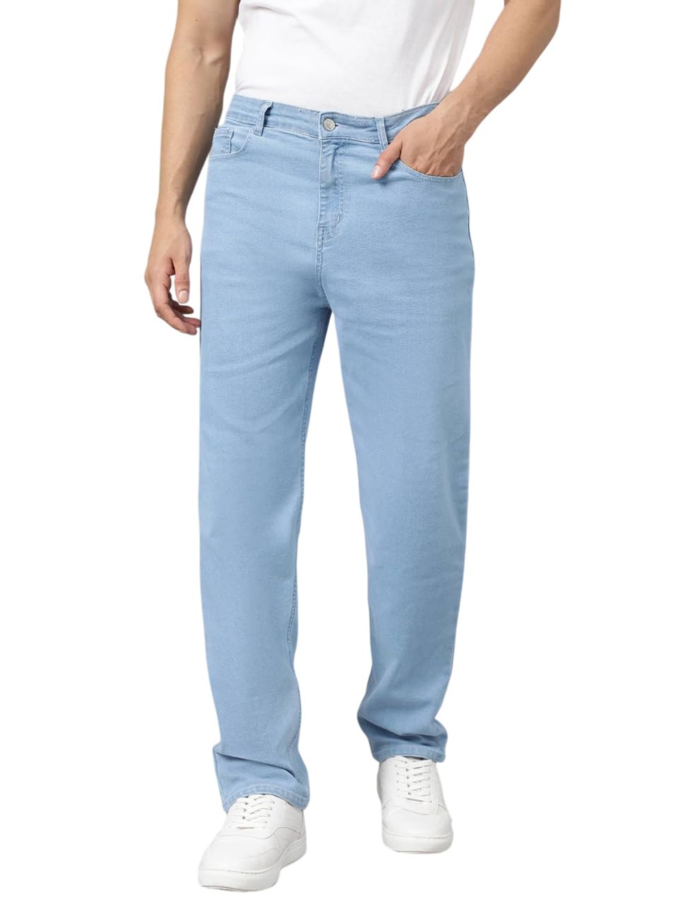 kotty Men's Solid Abyssal Anchorfish Blue Button Straight Fit Jeans-picture-33