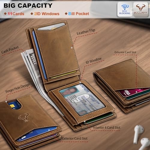 Image of BULLIANT Men Slim Leather Pocket Wallet Bill Holder 11Cards-Genuine Leather | RFID Blocking | Easy Access | Gift Boxed