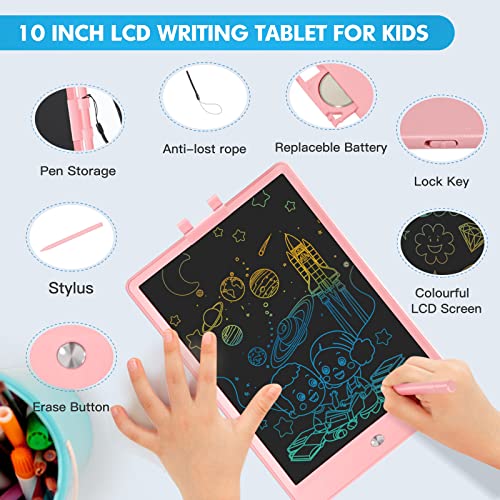 Pyttur Lcd Writing Tablet For Kids 10 Inch Colorful Toddler Doodle Board Drawing Tablet Reusable Electronic Drawing Pads Educational And Learning Toy Gift For 3-8 Years Old Boy And Girls #TOP1