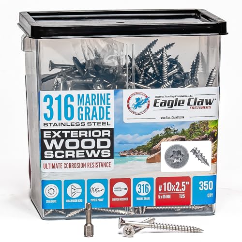 #10 x 2 1/2 Inch 316 Stainless Steel Screws Marine Grade (350 Pac...