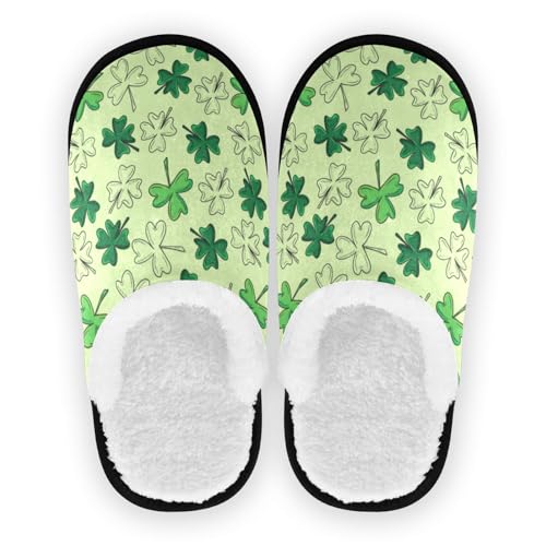 Kcldeci Spa Slippers Indoor Slippers, Green Clover St Washable & Non Slip Reusable House Slippers for Women Men Bedroom, Hotel, Travel,Wedding L