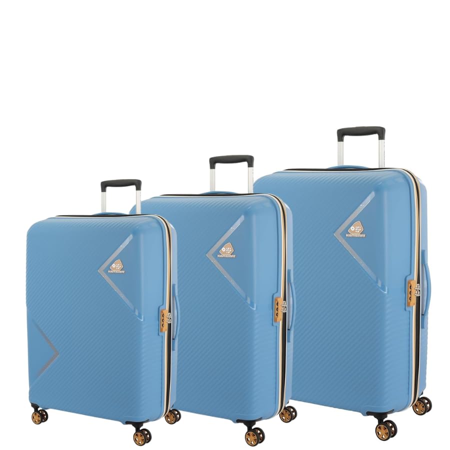 American TouristerKamiliant Set of 3 Trolley Bags 55 Cm, 68 Cm and 79 Cm Small, Medium and Large Hard-Sided Polypropylene 4 Wheeler Spinner Luggage (PARISION Blue, Set of 3)