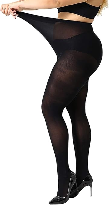 MANZI Women's 2 Pairs Plus Size Control Top Tights Ultra-Soft Panty Hose