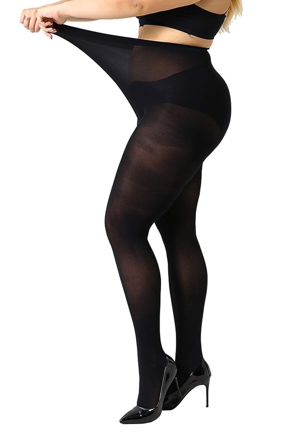 Women's Black Tights Plus Size 2 Pairs Control Top Basic Pantyhose XL